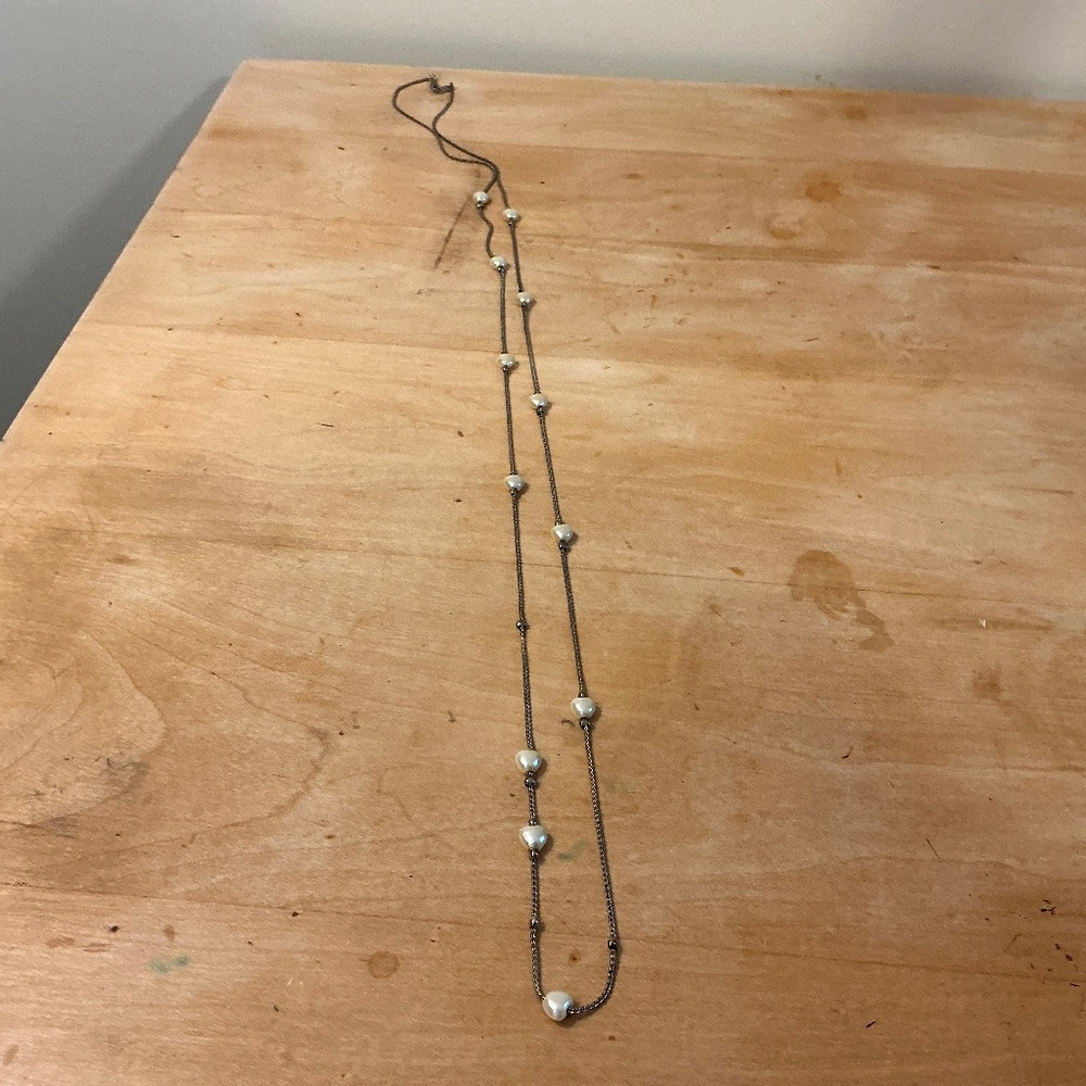 Heart shaped pearl bead 14K GP chain.